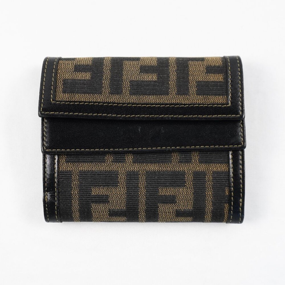 Vintage Fendi Zucca Monogram Canvas And Leather Bifold Wallet In Brown